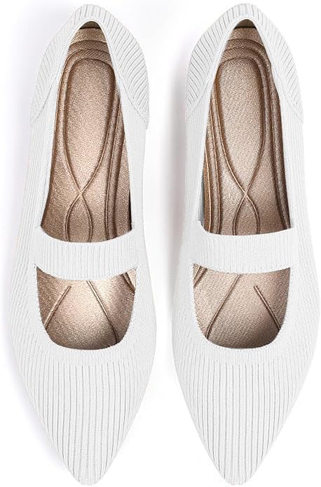 Image of TINGRISE Women's Flats Shoes Pointed Toe Knit Washable Ballet Comfortable Dressy Mary Jane Flat