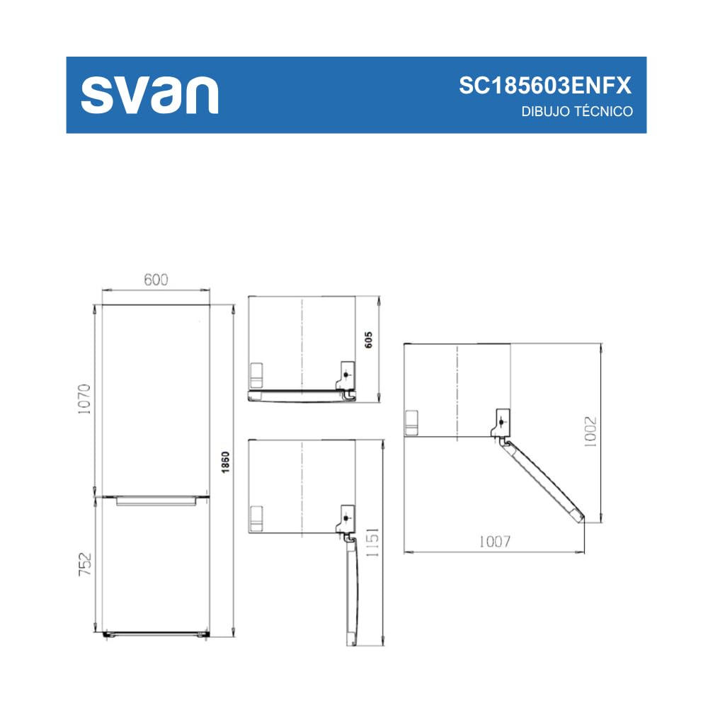 Svan Frigorífico Combi 2 Puertas Inox SC185603ENFX. Capacidad 293 Litros, No Frost, Multi AirFlow, Puerta Reversible, Bajo Nivel Sonoro, Eficiencia Energética Clase E