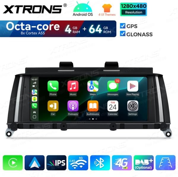 XTRONS QDB80X3NB display showing Apple CarPlay interface with various app icons