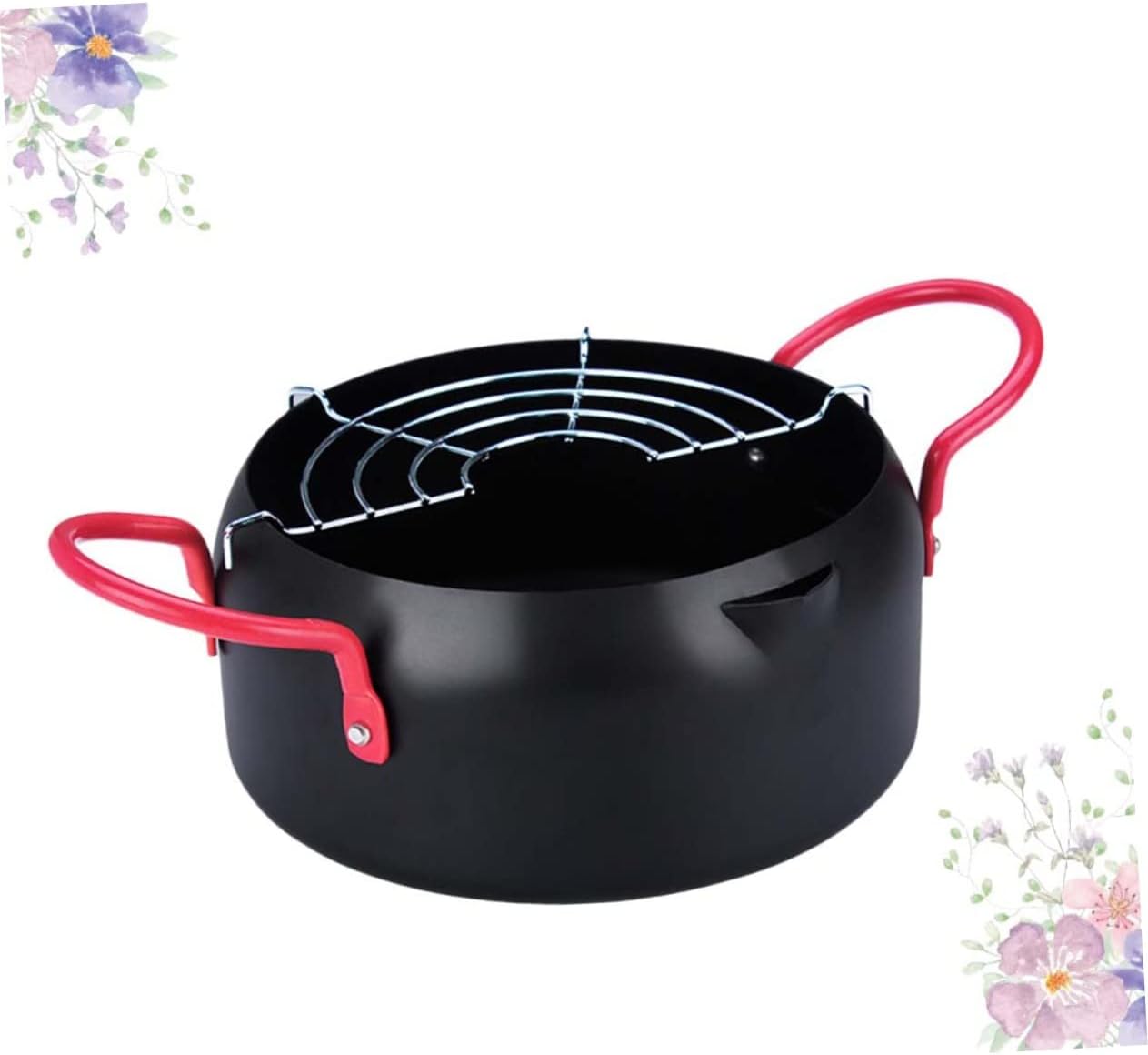 Cabilock Japanese Frying Pot with Filter Basket Large Capacity Iron Deep Fryer for Household Use Compatible with Induction Gas and Electric Stoves Oil Saving Narrow Bottom Design Dishwasher