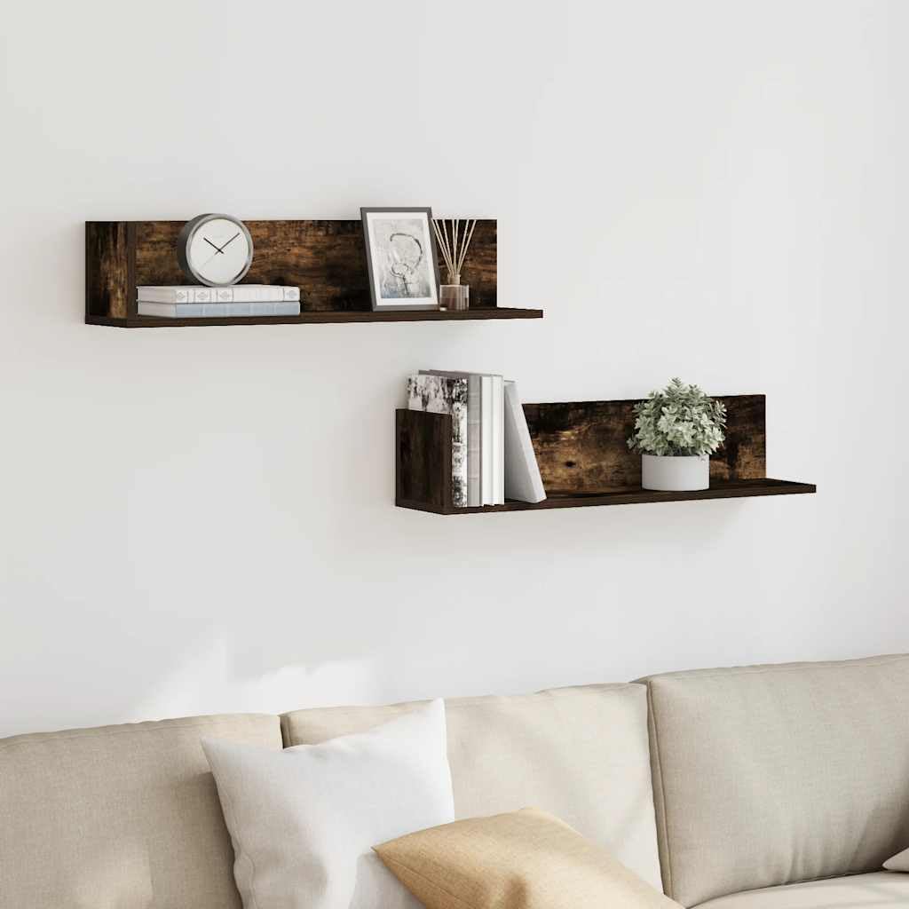 Wandregal Set 2 STK aus Holzwerkstoff Räuchereiche 75 x 16,5 x 16,5 cm Schweberegal mit 20 kg Belastbarkeit Modernes Design für Wohnzimmer Schlafzimmer Flur