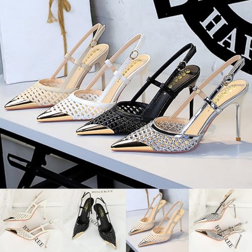 Womens Leather Braided Cutout Stiletto Sandals Fashion Closed Pointed Toe Slip On Slingback Dress Pumps for Sexy Wedding Bridal Party2