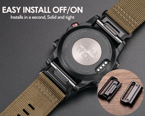 Image of HEMSUT Premium Nylon Watch Band for Garmin Quick Fit Watch - 20 /22 /26mm, Glossy Durable Non-Taper Strap with Tang Buckle Military Strap for Fenix Forerunner Approach MARQ Epix Tactix Quatix D2 Series