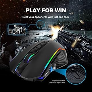 Redragon Gaming Mouse, Wireless Mouse Gaming with 8000 DPI, PC Gaming Mice with Fire Button, RGB Backlit Programmable Ergonomic Mouse Gamer, Rechargeable, 70Hrs for Windows, Mac Gamer, Black