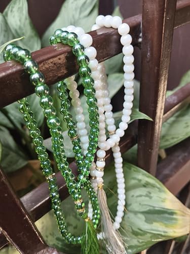Image of Pure Green & White Crystal Beautiful 100 Beads Tasbih, Islamic Salat /Beads Prayer Tasbeeh for Muslims Crafted for Daily Prayer Needs (Pack of 2) Color - Green & White