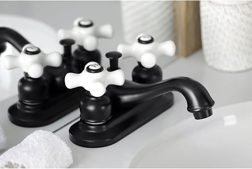 Miniatura 7 de Kingston Brass KB605PX Restoration - Grifo de lavabo central de 4 pulgadas, mango cruzado de porcelana, bronce aceitado Oil Rubbed Bronze,Latón