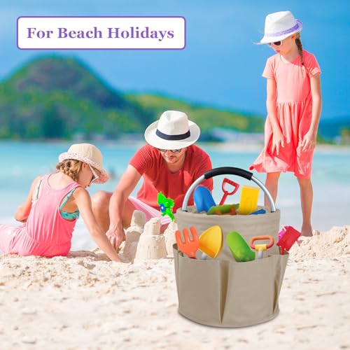 Image of 17L Cleaning Supply Caddy with Soft Handle, Portable Shower Caddy in 600D Oxford Fabric, Garden Tool Organizer Bag, Multifunctional Storage Basket for Bathroom, Garden, Khaki