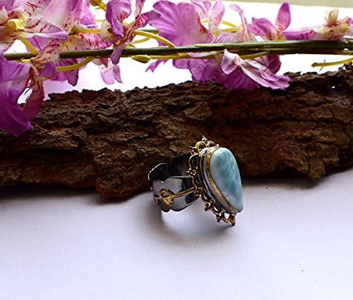 Bague larimar naturel argent 925 ne ternit pas bague anti-reflet