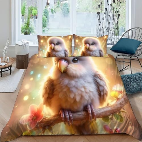 Housse de couette imprimé 3D avec grands perroquets multicolores en tissu microfibre doux