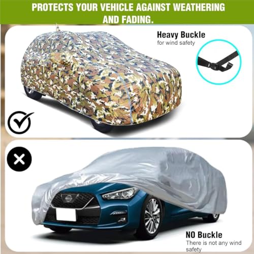 Image of 100% Waterproof Car Body Cover for Tata Nexon (2023-2025) with Mirror Pocket (Heat & UV Resistant, Triple Stitched, Soft Lining, Bottom Elastic & Piping) Camouflage, Military Print