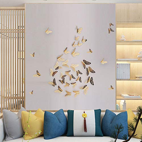 12PCS Vinilos Decorativos Mariposas 3D Oro miniatura 3