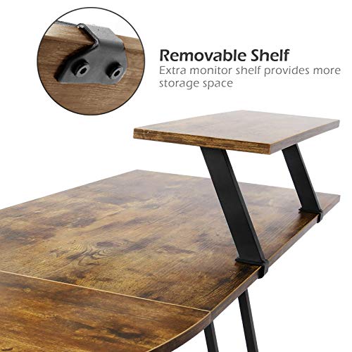 Lufeiya L Shaped Computer Desk Corner Office L-Shaped Desks For Small Space Home Student Study Bedroom Writing Table, 51 Inch With Monitor Stand Rustic #TOP4