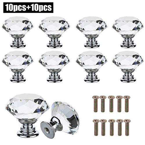 INTVN Pomos de Cristal, 10 piezas 30mm Cristal Transparente Perilla De Puerta Perilla de Forma Diamante Cajón Tirado Pomos Perfect para Casa Oficina Pecho Gabinete Cajón Muebles Aparador y Armario