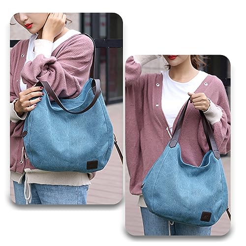 Image of Women Canvas Hobo Purse Multi Pocket Handbags Shoulder Bags Totes Purses