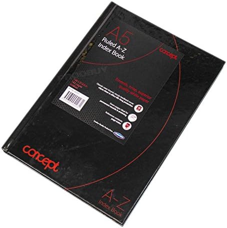 Concept A5 A-Z Tabbed Address Index Book Hardback Paper Black Notebook Organiser