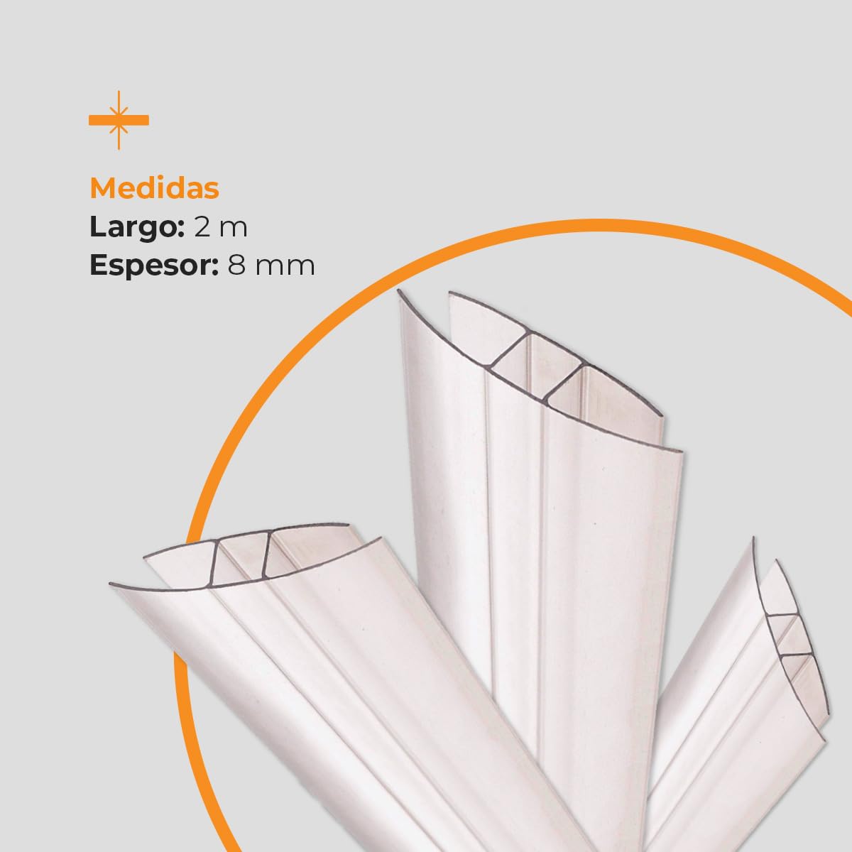 Pack 3 Perfiles de Unión - Perfil en H Policarbonato - Longitud: 2m - Espesor: 8mm - Para Unir Placas y Planchas de Policarbonato Transparente - Perfiles Decorativos