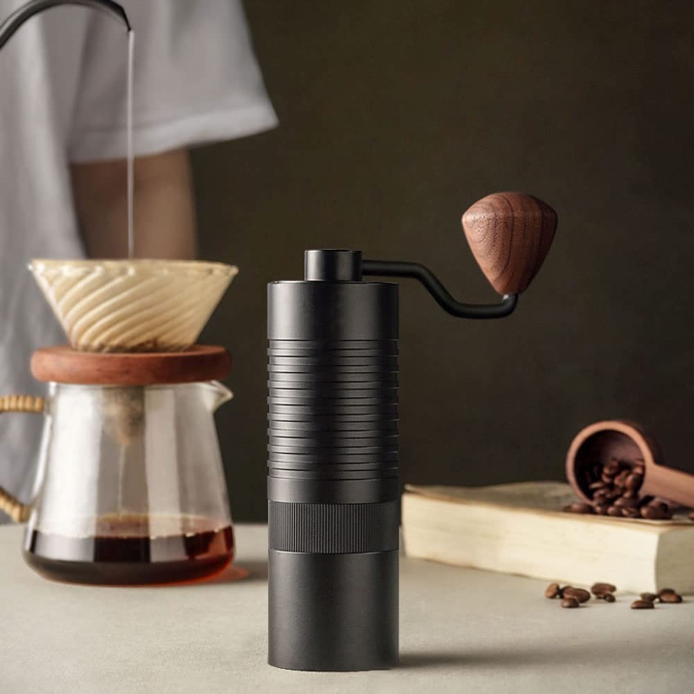 Molinillo de café Manual con Cabezal de Corte de Acero, Antideslizante, Molinillo de café portátil con Cepillo y Bolsa, Molinillo de café Viajes y al Aire Libre (Gris: Negro)