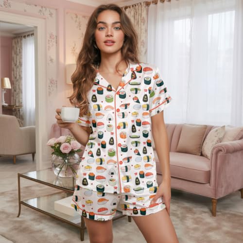 Image of Women's Silky Satin Pajama Set, Cute Lightweight Short Sleepwear for Ladies