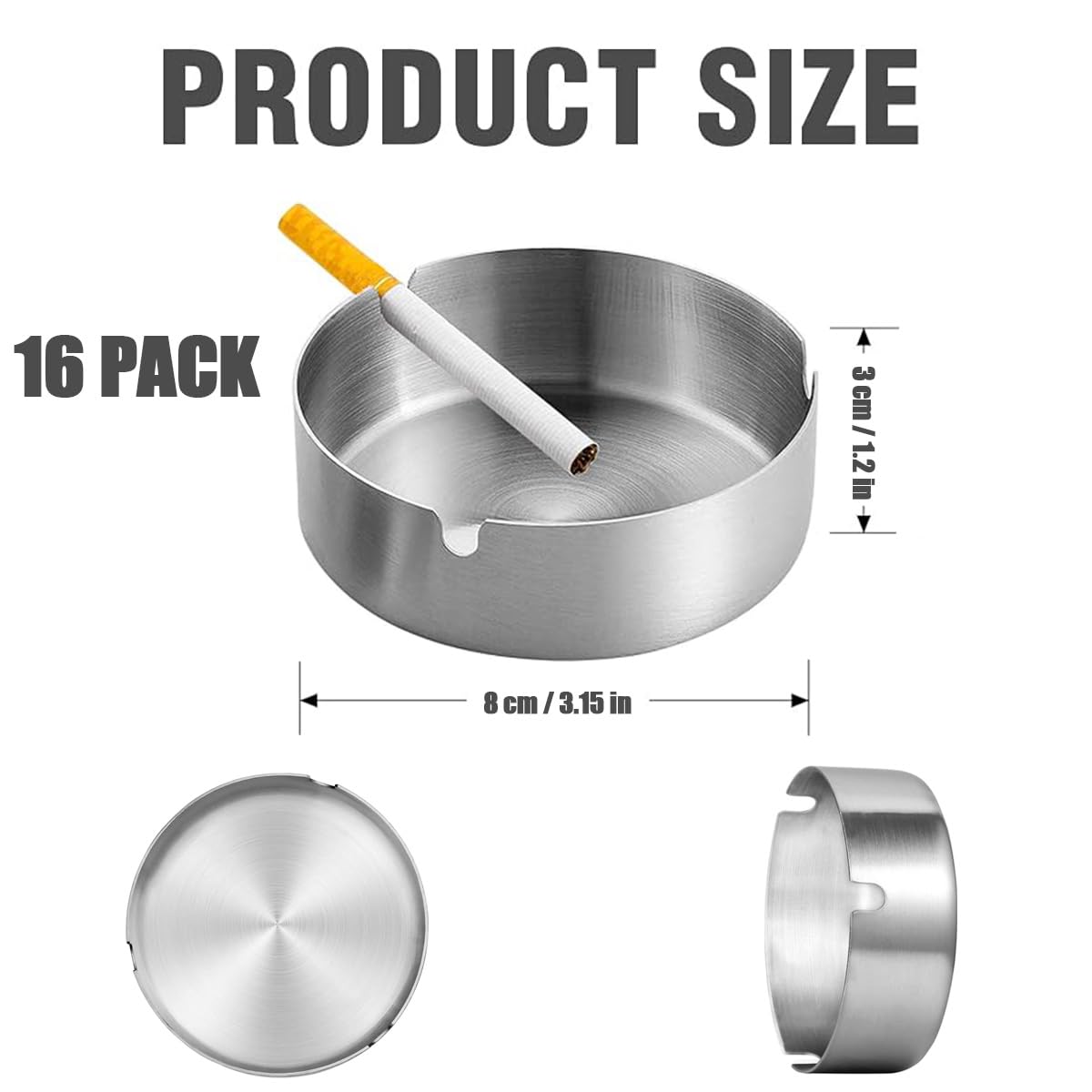 Posacenere Da Tavolo In Acciaio Inossidabile TOPINCN - Antivento, 10 Cm Di Diametro, Con 3 Scanalature Per Sigarette, Lucido, Moderno E Facile Da Pulire