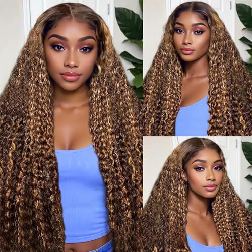 22 Inch Honey Blonde 5x5 Ombre HD Lace Front Wig Human Hair Highlight Body Wave Closure Lace Frontal Glueless Wigs Pre Plucked, Real Human Hair Wig