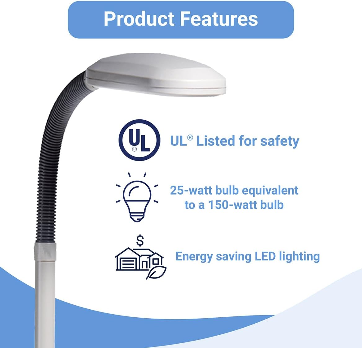 Fox Valley Traders Natural Daylight Reading Lamp with Adjustable Gooseneck, 5 Feet, White