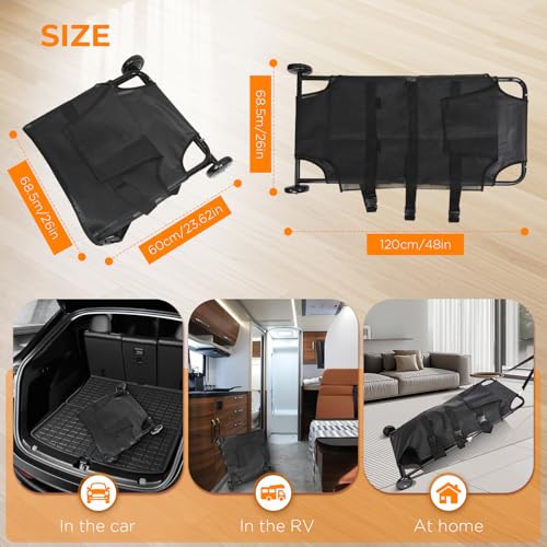 250 lbs Dog Stretcher for Large Dogs, 48" x 26" Foldable Pet Emergency Stretcher with Silent Wheels, Heavy-Duty Steel Frame, Waterproof PVC Mesh Portable Animal Rescue Carrier by Huazu - Image 6