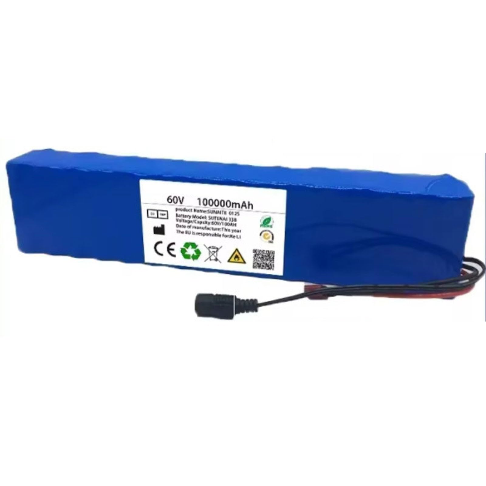 Batteria per bicicletta elettrica 60V 100Ah 16S2P con caricabatteria e BMS Batteria agli Ioni di Litio Ricaricabile Guscio in PVC impermeabile per motore da 200W-900W 60V 100Ah,XT60+SM