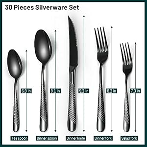 Silverware Set, 30 Pieces Black Hammered Flatware Set for 6, Mirror Polished Stainless Steel Cutlery Set for Home, Kitchen, Restaurant and Hotel, Dishwasher Safe Silverware Set 30 Pieces Black Hammered Flatware Set for 6 Mirror Polished Stainless Steel Cutlery Set for Home Kitchen Restaurant and Hotel Dishwasher Safe