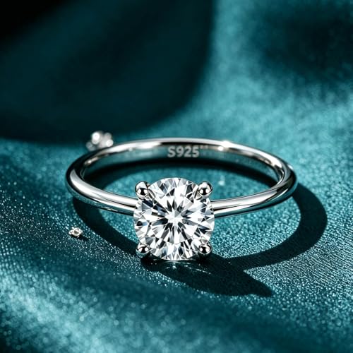 WES 1CT Solitaire Moissanite Engagement Ring - Hypoallergenic 925 Sterling Silver with 14K White Gold Plated Round Cut D Color VVS1 Clarity Moissanite Rings for Women, Size 9 — view 6