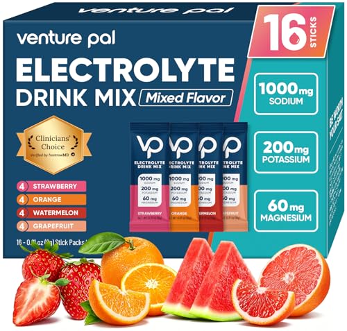 Image of Venture Pal High Sodium Sugar Free Electrolytes Powder Packet - Hydration Packets with Vitamin, Sodium & Potassium | Zero Calories | Vegan, Keto & Paleo Friendly Electrolyte Drink Mix - 16 Sticks