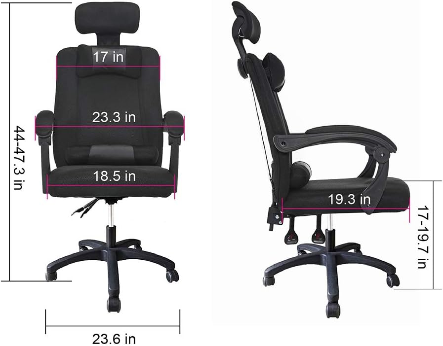 Home Office Chair Ergonomic, Breathable Mesh Fabric Computer Desk Task Chair Swivel, Reclining Back, Adjustable Headrest ＆Seat Height Black