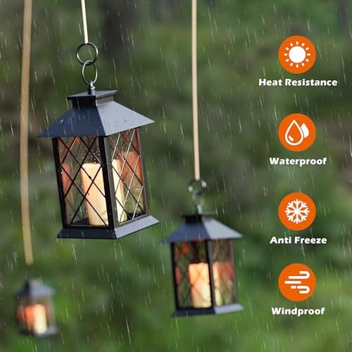 Image of 13.4 inch Lanterns Decorative Indoor, Black Lantern Decor with Timer Flickering Candle, Diamond-shaped Outdoor Lanterns, Waterproof Hanging Lantern for Patio, Porch, Entryway, Centerpieces, 2 Pack