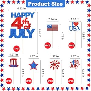 Wootkey25pcshappy4thofjulyglitteramericanflagcaketopperpatrioticcupcaketopperspicksfourthofjulyredbluecakedecorationsforusaindependencedaypartysupplies Urban Country Home Decor Wootkey 25pcs happy 4th of july glitter american flag cake topper patriotic cupcake toppers picks fourth of july red blue cake decorations for usa independence day party supplies urban country home decor