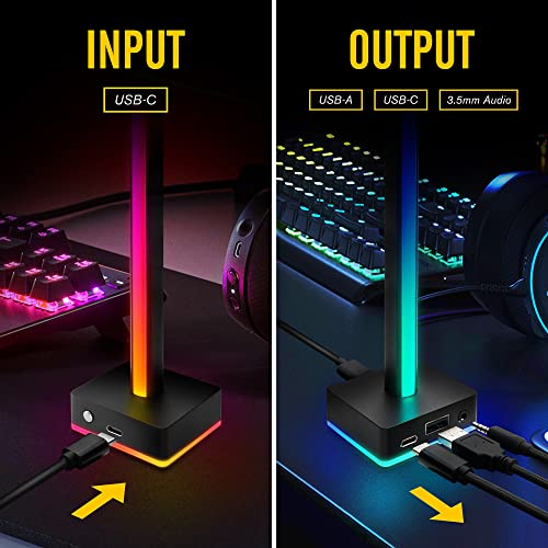 EZDIY-FAB USB LED Light Bar Headphones Stand, Desktop Atmosphere RGB Backlight,50 Built-in Color Modes, Headphone Holder for Gamers Gaming PC Accessories Desk- Black - Image 7