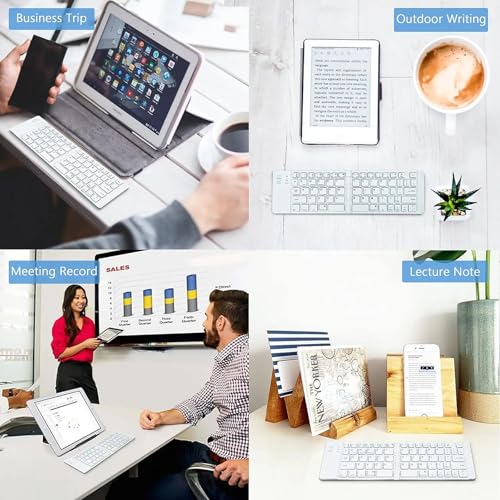 Wireless Bluetooth Keyboard Compatible with Apple iPad Air 5th Generation 2022 Models Built-in Phone Holder/Stand-Ultra Slim Folding Rechargeable Full Size Keyboard!