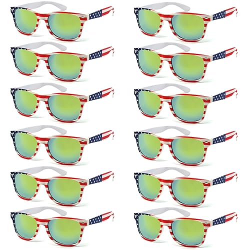 Image of 12 Pack American Flag Sunglasses Bulk for Adult Classic Patriot 4th of July Glasses UV400 Protection