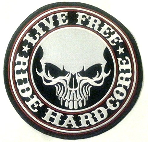 Patch Écusson appliqué badge biker tete de mort pour blouson veste vetement grand format taille „ Live Free ride hardcore 25 cm 