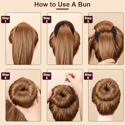 Amrules Hair Bun Maker Set, 8 Pieces Donut Hair Bun Maker With 10 Pieces Black Rubber Bands And 20 Pieces Bun Bobby Pins For Ladies thumb #3