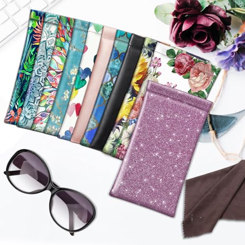 Image of FINTIE Soft Eyeglasses Case with Cleaning Cloth, Portable Squeeze Top Vegan Leather Glasses Pouch, Sunglasses Eyewear Bag