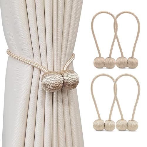 カーテンタッセル 磁気 2色 4個セット カーテンクリップ おしゃれ マグネット ふさかけ 留め飾り 強力 磁石