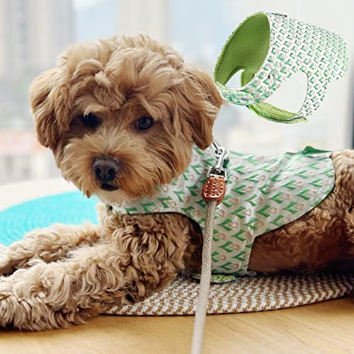Lightweight Velcro Closure Dog Vest Harness, Easy Get On Dog Clothes, Cute Pattern Harness, Soft Fabric with Air Mesh Lining, No Pull Harness for Small Dogs (Green, Medium)