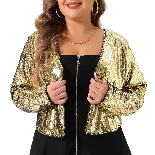 Image of Agnes Orinda Plus Size Sequin Cardigan for Women Glitter Shinny Metallic Long Sleeve Shrug Bolero Cardigans Jackets