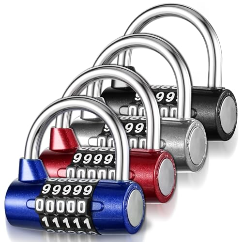 Image of 4 Pcs 5 Letter Combination Lock Heavy Duty Gym Locker 5 Digit Word Locker Keyless Resettable Metal Lock for College Gym Toolbox Hasp Cabinet (Number)