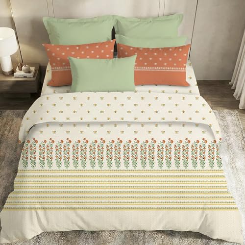 Image of MYTRIDENT Soft Comfort Bedsheet for Double Bed, 100% Cotton Bedsheet, Soft and Breathable, King Size Bedsheet with 2 Pillow Covers - Art Age