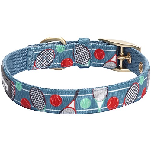 Blueberry Pet 5 Patterns Sports Fan Tennis Canvas Adjustable Dog Collar With Metal Buckle - Teal Blue, Neck 13-16.5", For Medium Breed #TOP2