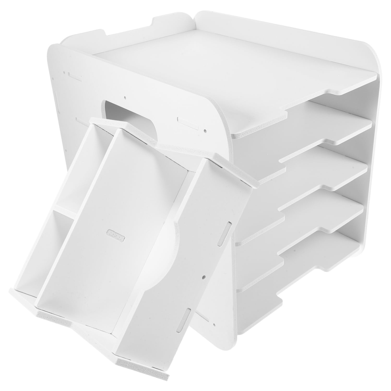 Rangement pour documents en bois-plastique composite blanc, finition soignée 5 niveaux HOMSFOU