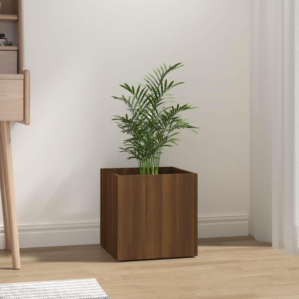 Homogen Macetero marrón con aspecto de roble, material de madera, 40 x 40 x 40 cm, maceta para balcón, jardín, terraza, interior y exterior, resistente a la intemperie