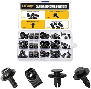Litorange 40 Pcs Car Engine Cover Bolts Plastic Clips Retainers Fixed Nut Clamps Self Drilling Hex Head Screws for Auto Chassis Bumper Fender Wheel Cover Liner Fastener Tool