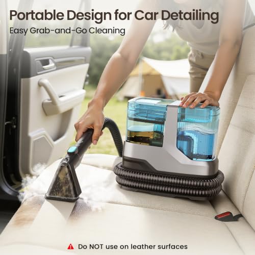 Image of Portable Steam Carpet Cleaner, 203F High Temp Steam & 18,000Pa Suction, Deep Stain & Odor Removal, Spot Cleaner for Pets, Kids, Home Upholstery, Stairs & Car Detailing