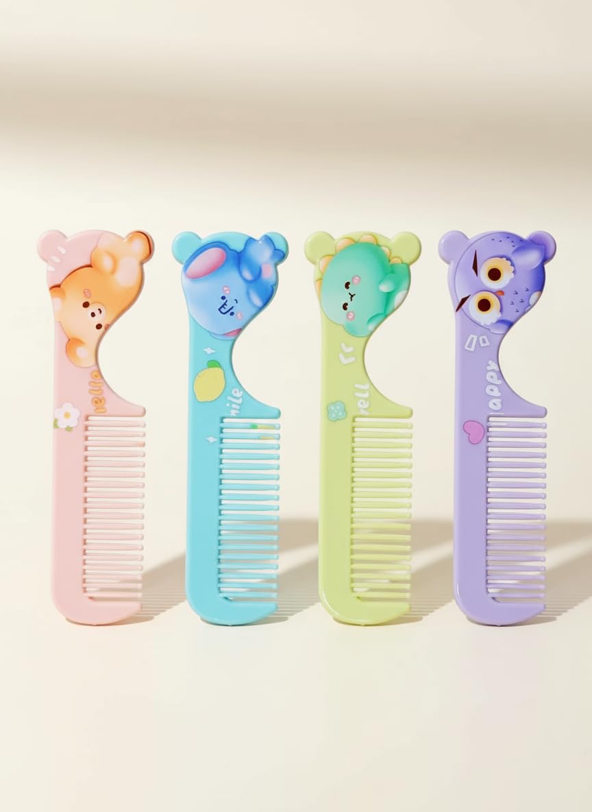Rachna Safe Plastic Printed Soft Ball Tip Bristles Baby Hair Comb Set for Detangling Grooming Healthy Scalp - 7105 - Set of 2 | Colour/Print May Vary-image-33